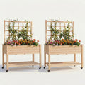 ELLEGNT 2 PCS Wooden Planter Box with Trellis-47 inx23 inx65 in Raised Garden Bed,  Includes Liner, Drainage Holes for Plant