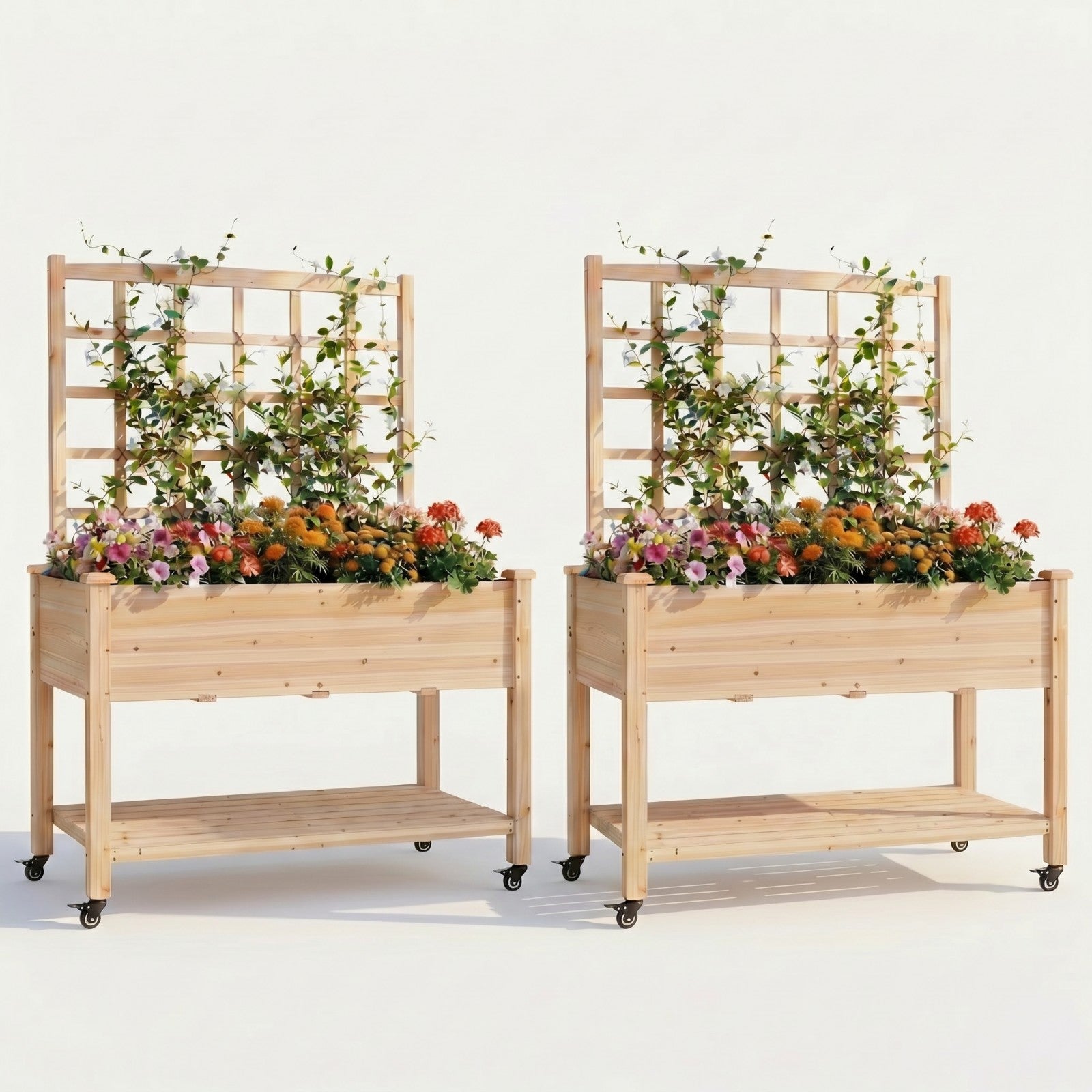 ELLEGNT 2 PCS Wooden Planter Box with Trellis-47 inx23 inx65 in Raised Garden Bed,  Includes Liner, Drainage Holes for Plant