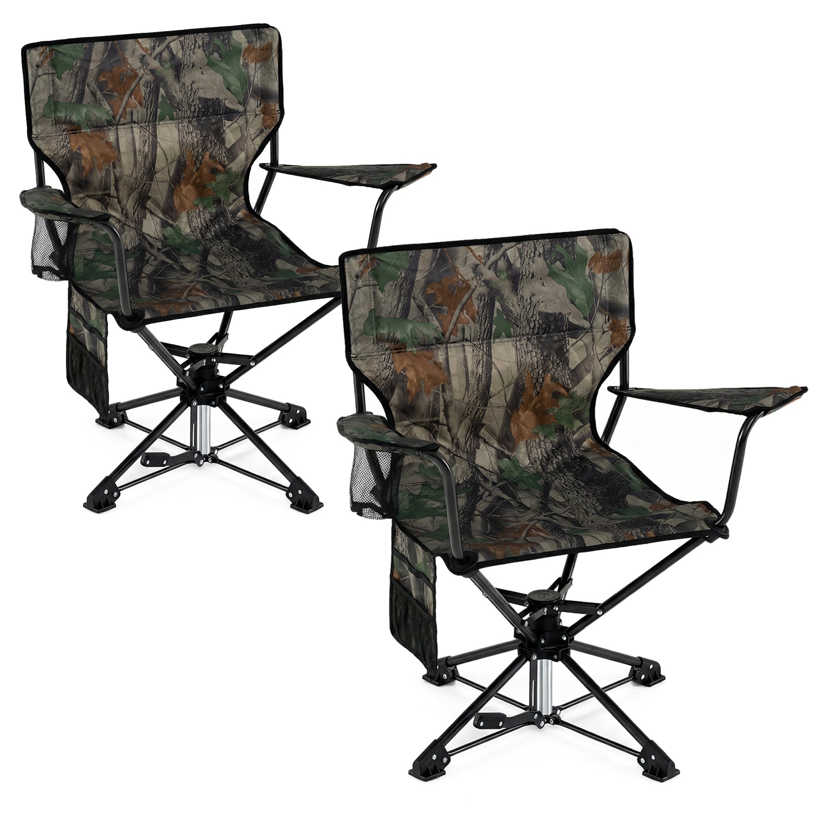 ELLEGNT 2 PCS Goplus 360¡ã Swivel Hunting Chair-Folding Outdoor Seat with Cup Holder, Storage Pockets, and Cozy Backrest, Camo color