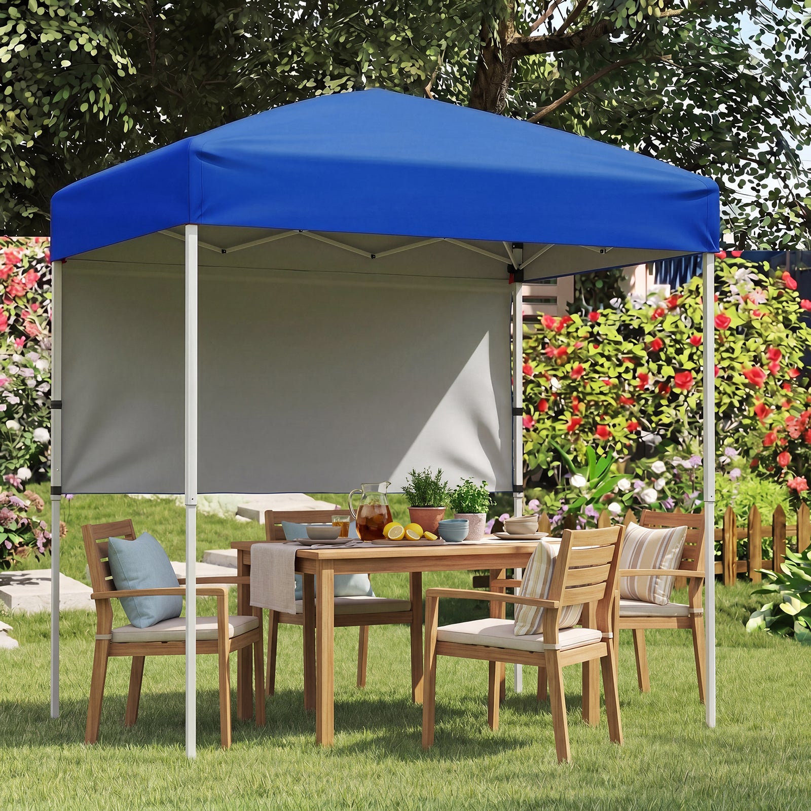 ELLEGNT Pop?Up Sun Shelter with 1 Half Sidewall-Easy Setup Folding Canopy Tent for Outdoor Use, Blue