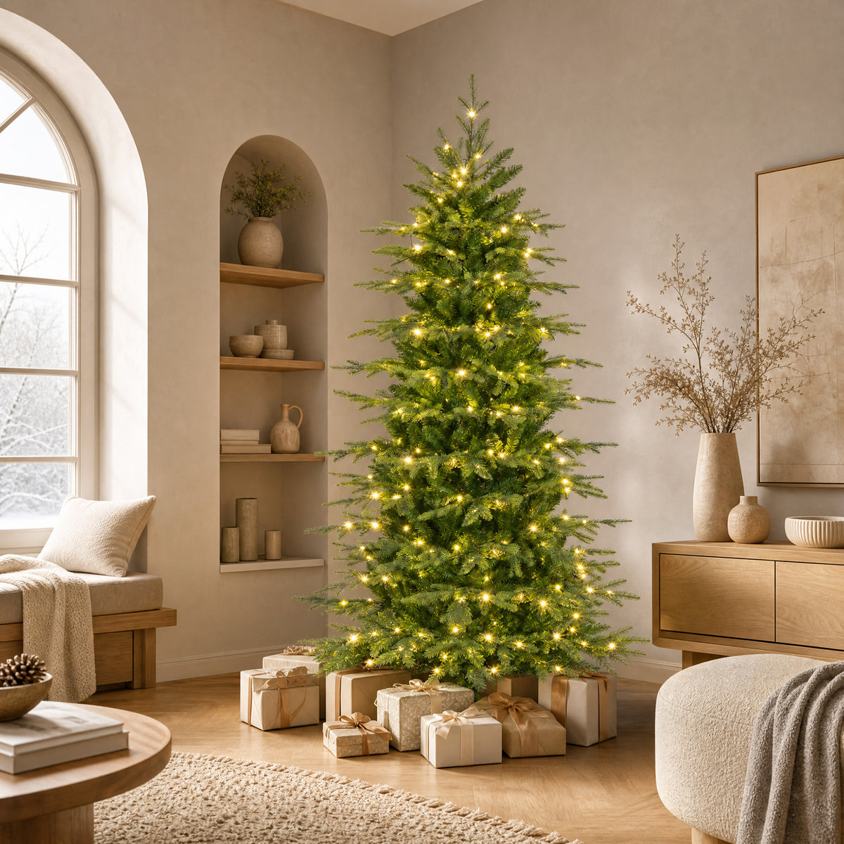 ELLEGNT 6 ft Pre-Lit Hinged Artificial Christmas Tree, LED Lights, Remote, Stand