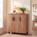 ELLEGNT 5-Tier Shoe Cabinet-3 Doors, Removable Shelves and Ventilation Hole for Fresh Storage Mocha Oak