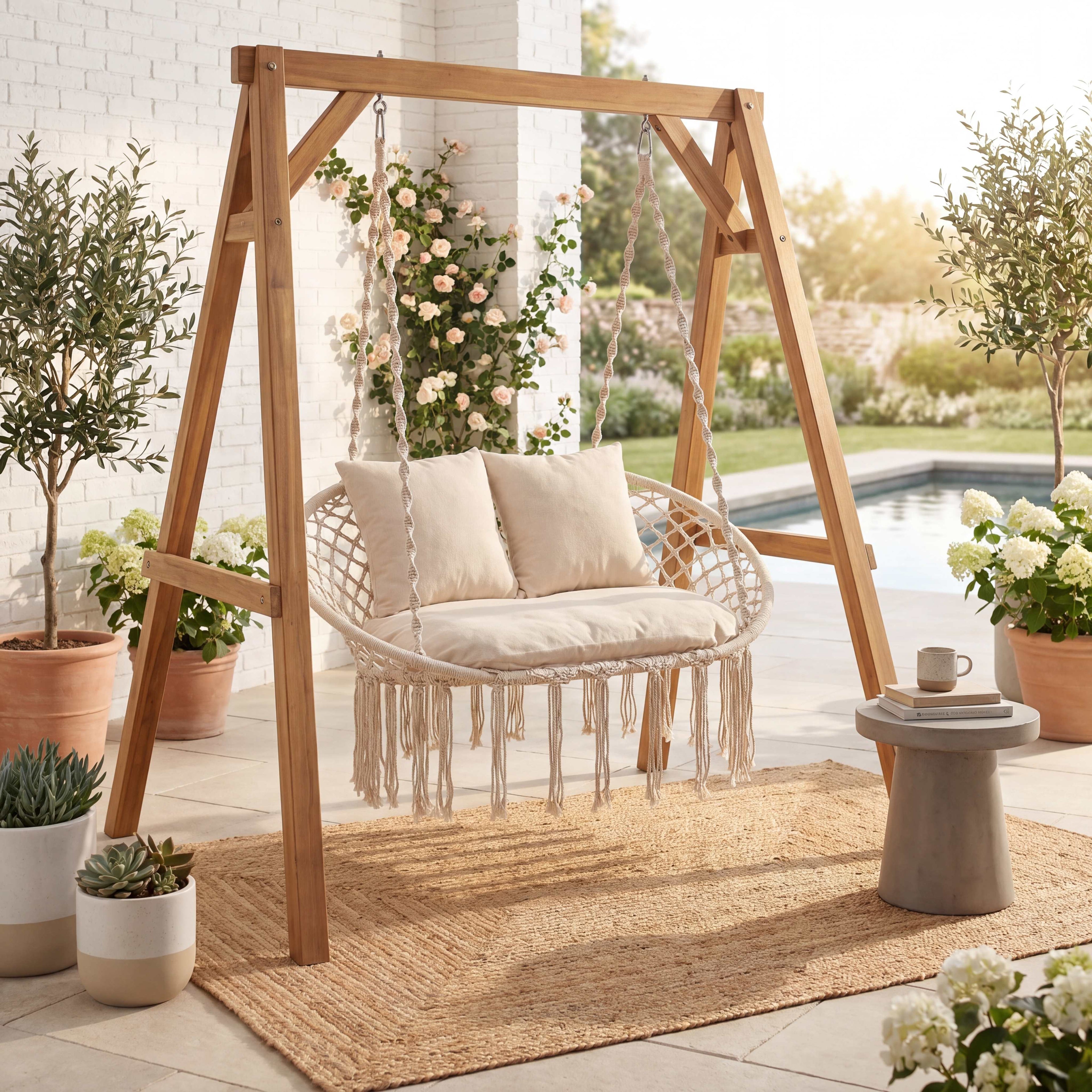 ELLEGNT Double Swing Chair with Cushions-Hanging Hammock Seat for Indoor and Outdoor, Backyard, Patio