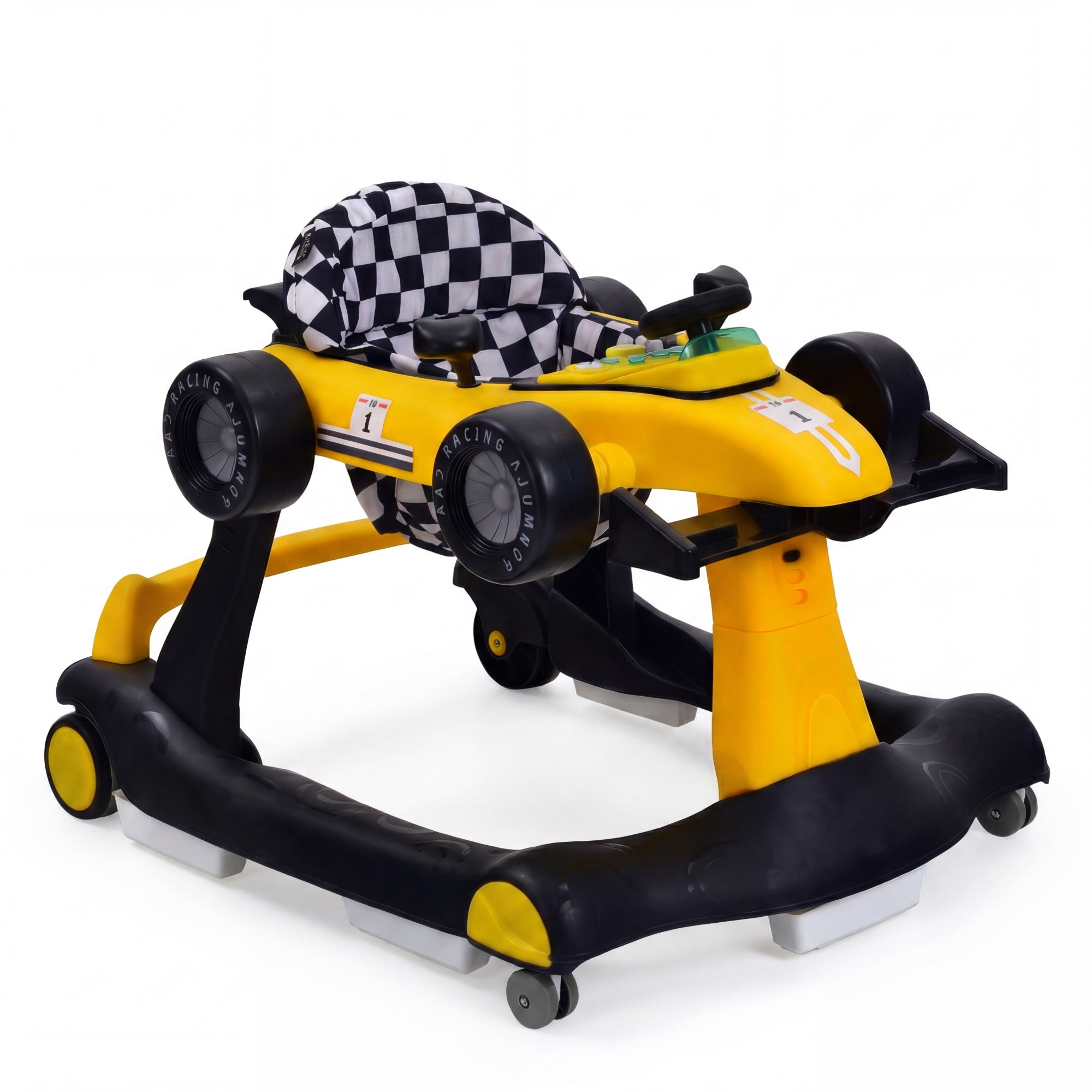 ELLEGNT 4-in-1 Baby Walker with Wheels, Baby Activity Center with Adjustable Height and Speed, Music, Lights and Anti-Rollover, Foldable Toddler Push Walker for Boys Girls 6-12 Months in Yellow