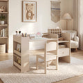 ELLEGNT Kids Art Table and Chair Set-Cubby Cabinet, Drawer, Detachable Paper Roll Holder, Natural