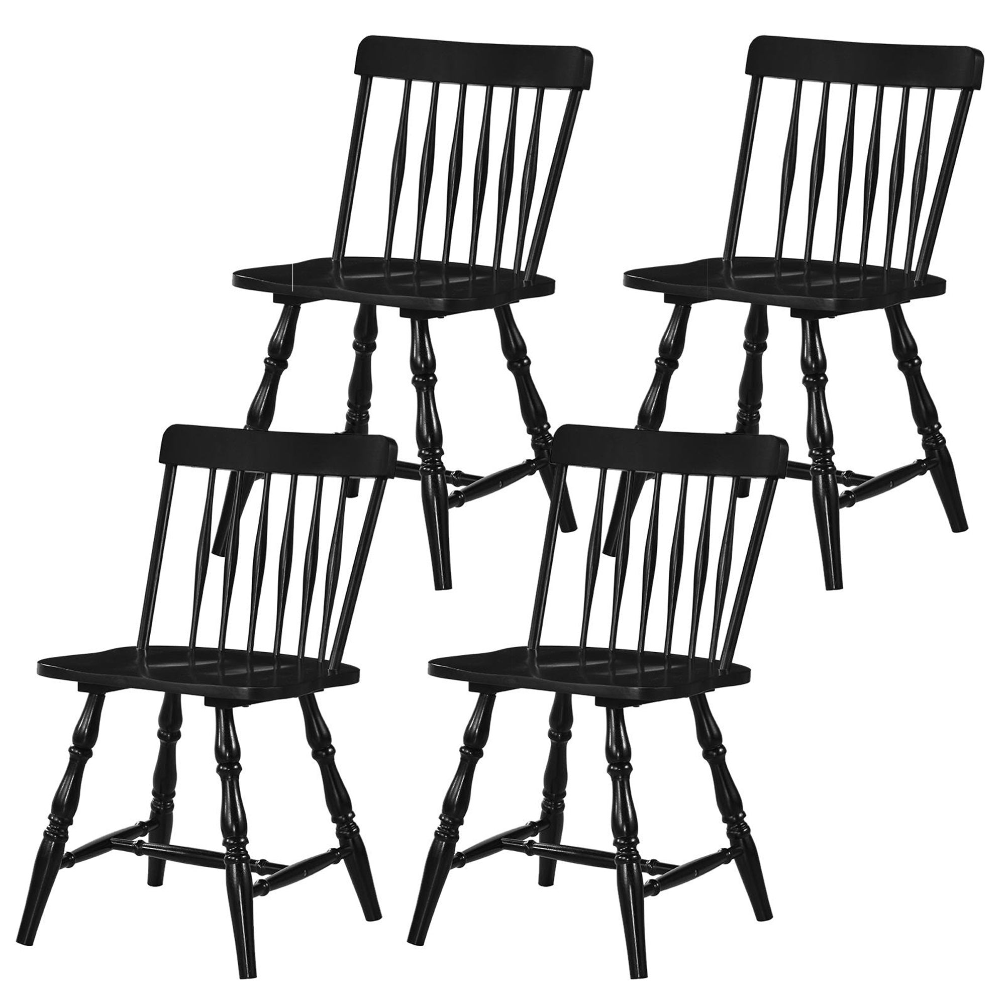 ELLEGNT 4 PCS Curved Spindle Back Windsor Chairs-Turned Legs, Dining Chairs for Living Room Black