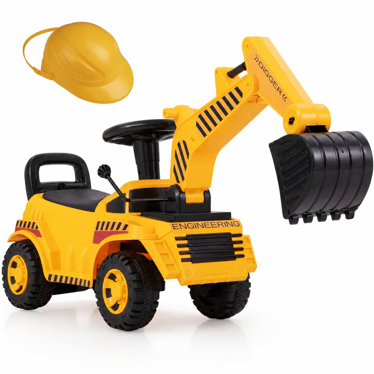 ELLEGNT Toddler Ride On Excavator Car with Helmet, Under Seat Storage, Sound, Working Shovel