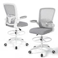 ELLEGNT 2 PCS Home Office Drafting Chair with Adjustable Footrest and Flip-Up Armrests , Ergonomic Stool for Study or Desk Work Gray