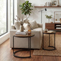 ELLEGNT Nesting Coffee Table Set of 2-Modern Round Side Tables for Living Room or Balcony Rustic Brown