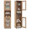 ELLEGNT 2 PCS Bathroom Cabinet-Floor Storage, 2 Fluted Doors, 4 Rubber Feet, Natural