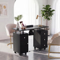 ELLEGNT Electric Dust Collector Manicure Table with 8 Lockable Wheels-Rolling Nail Desk with 3 Dust Bags and Wrist Rest Black