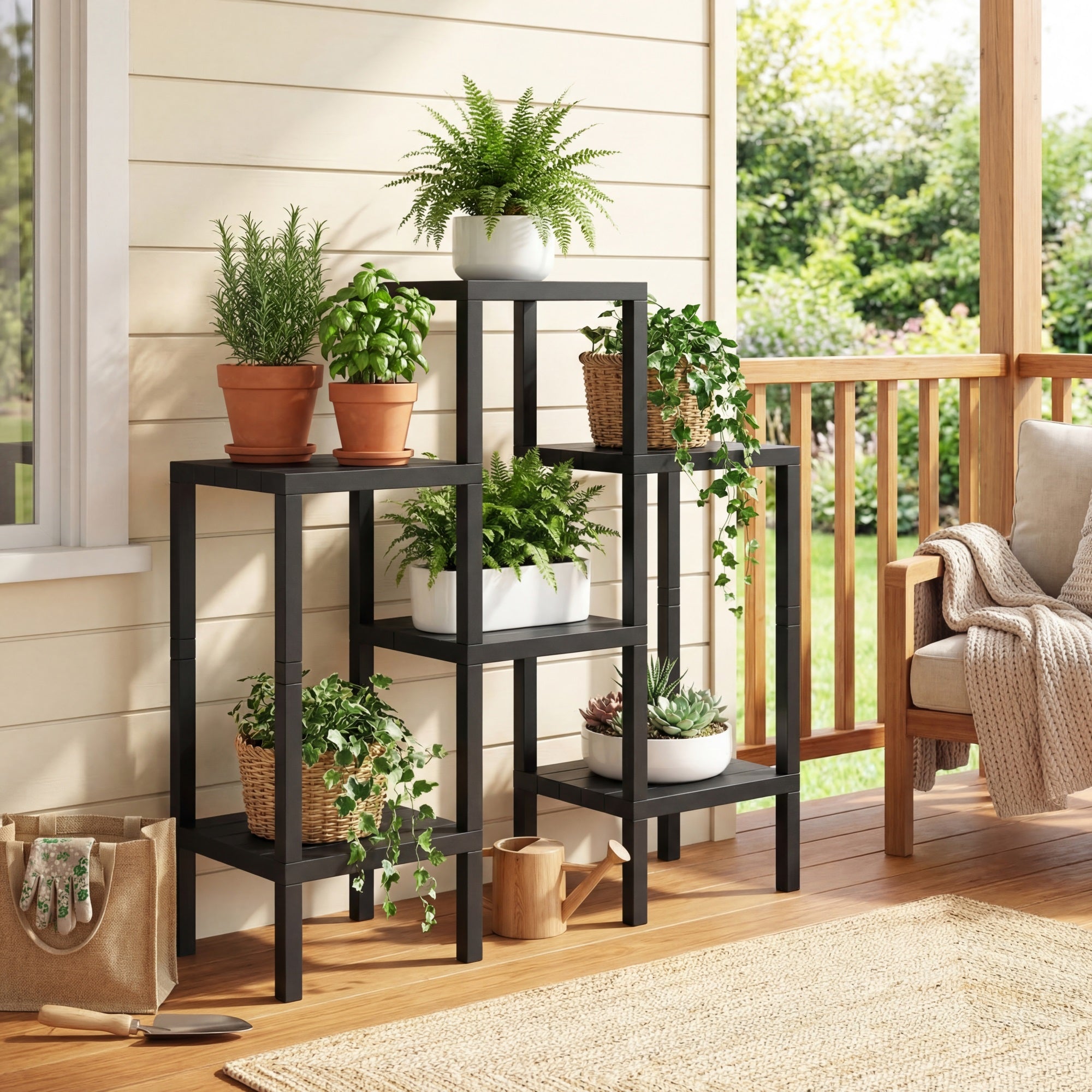 ELLEGNT 6-Tier Plastic Storage Shelves with Modular Design-Open Utility Shelving Unit Black