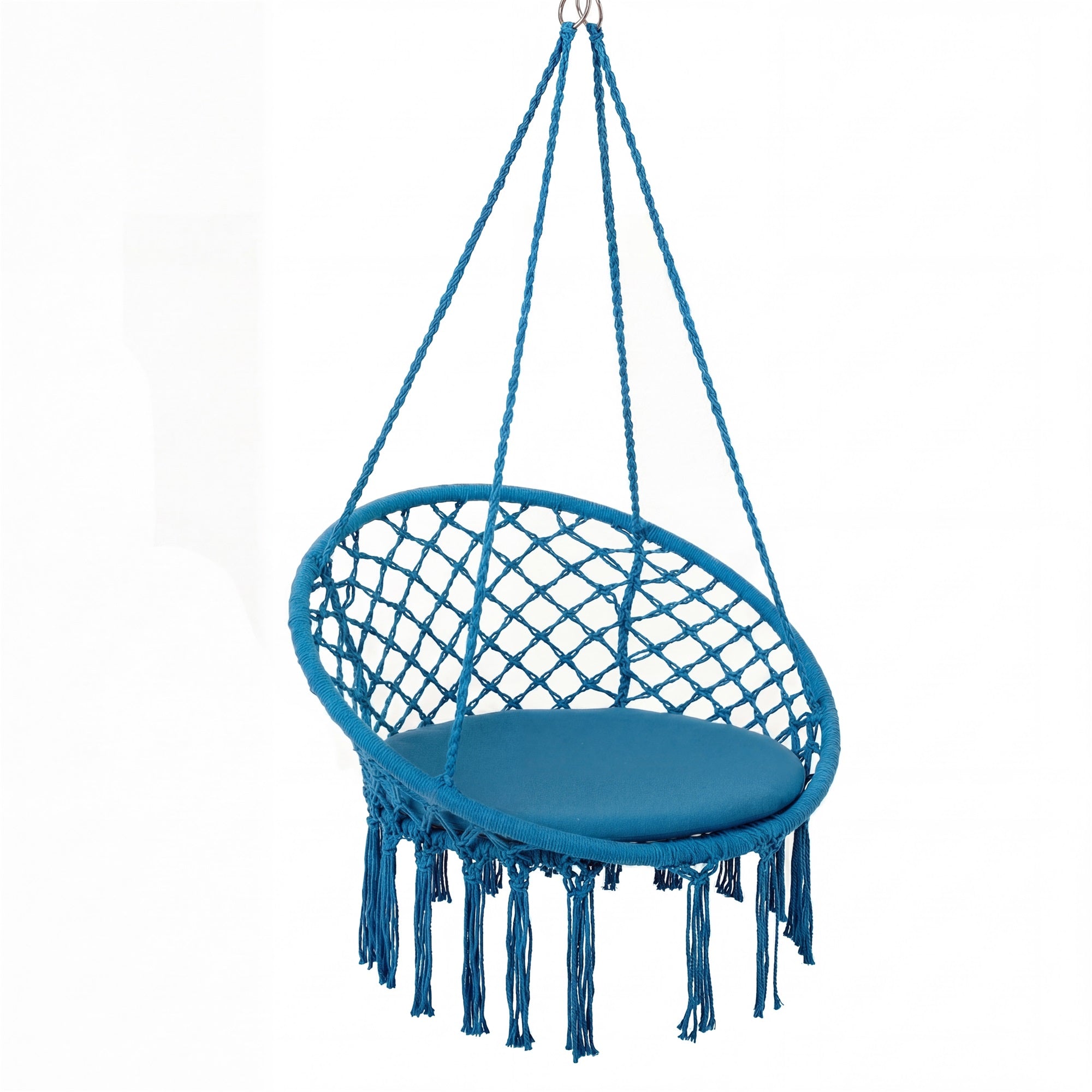 ELLEGNT Boho Swing Chair-Round Cushion Hammock Seat for Indoor and Outdoor Blue