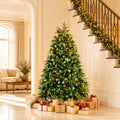 ELLEGNT 5 FT Prelit Snowy Artificial Christmas Tree, Hinged, LED, Pine Cones, Berries