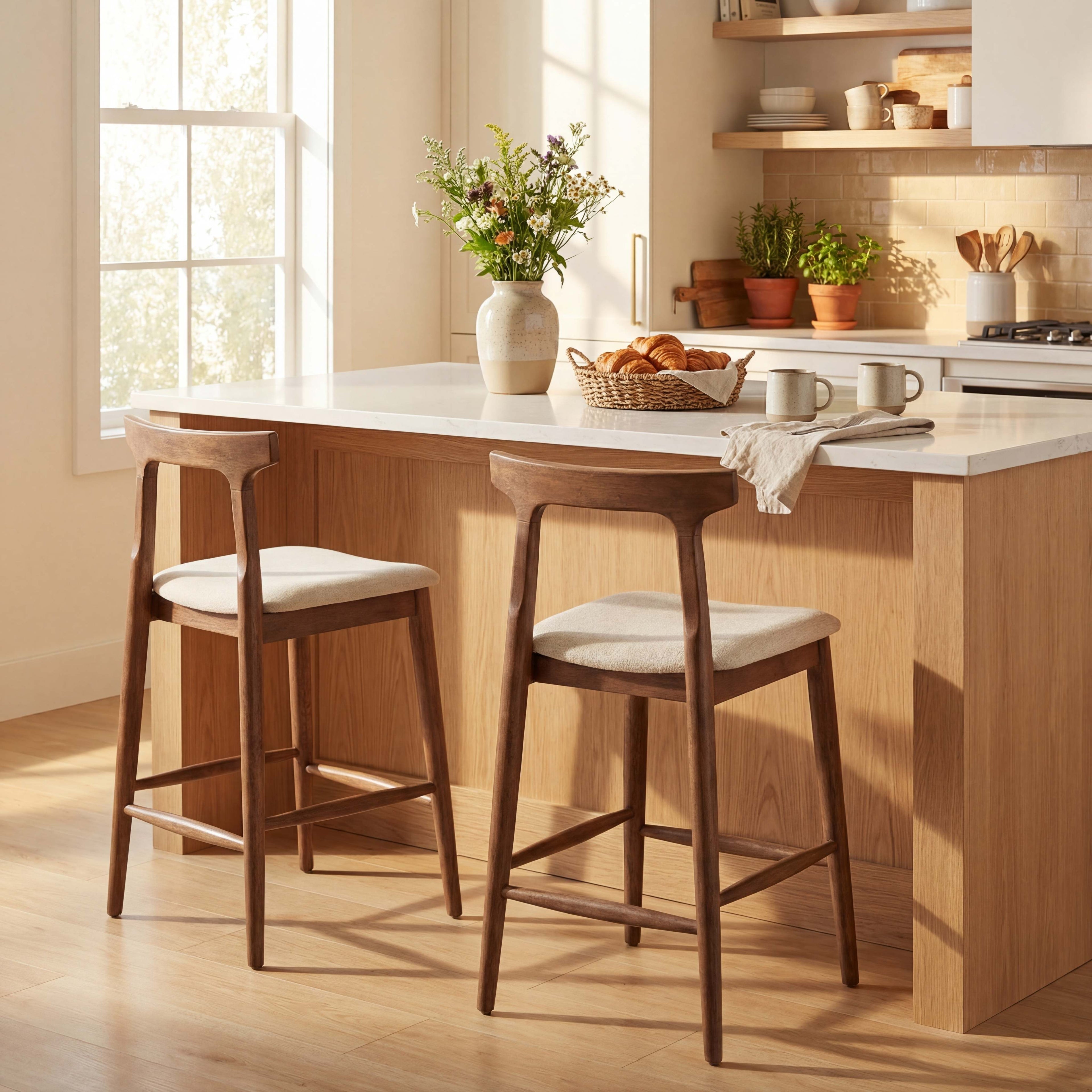 ELLEGNT 2 PCS Curved Back Bar Stools-Counter Height Upholstered Cushioned Seats for Kitchen Island or Pub Table
