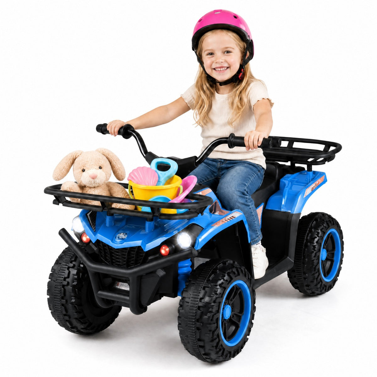 ELLEGNT 24V Electric Kids 4 Wheeler ATV with LED Lights Music Storage Ages 3+, Navy