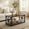 ELLEGNT 43 in Industrial 2-Tier Coffee Table-Storage Shelf, x Side Frames, Accent Cocktail Table for Small Space, Home Office, Rustic Brown + Black