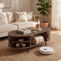 ELLEGNT 47.5 in Wooden Oval Coffee Table with Sliding Tambour Doors-Center Table with Storage,Walnut