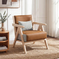 ELLEGNT Artificial Leather Sofa Chair with Backrest-Mid?Century Modern Accent Chair, Brown