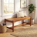 ELLEGNT 1 PCS 44 in Outdoor Wood Bench-Solid Hardwood, Teak Oil Finish, Curved Slatted Seat, Farmhouse for Patio,Garden