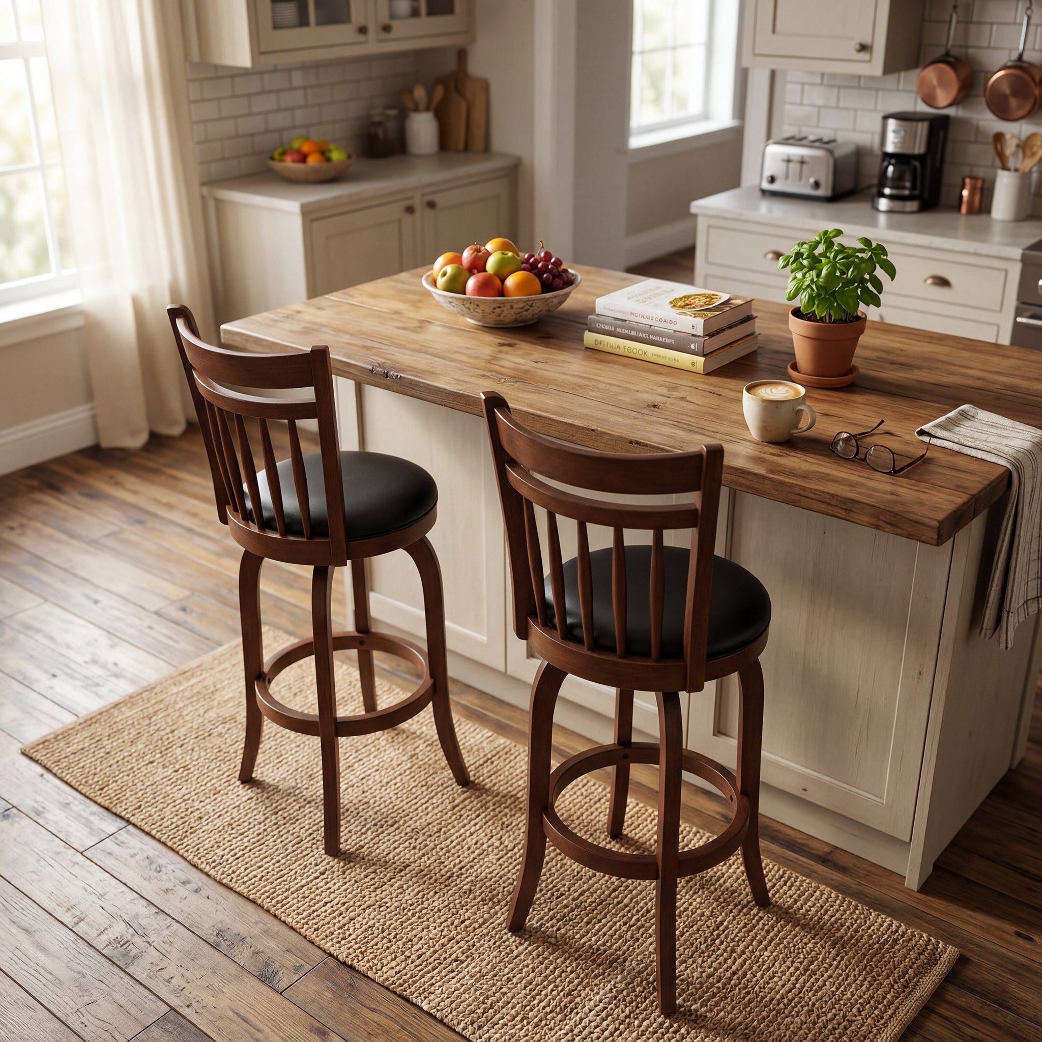 ELLEGNT 2 PCS Swivel Bar Stools with Backs-30 in Counter Height Stools with Solid Wood Legs and Footrest for Home Bar,Expresso