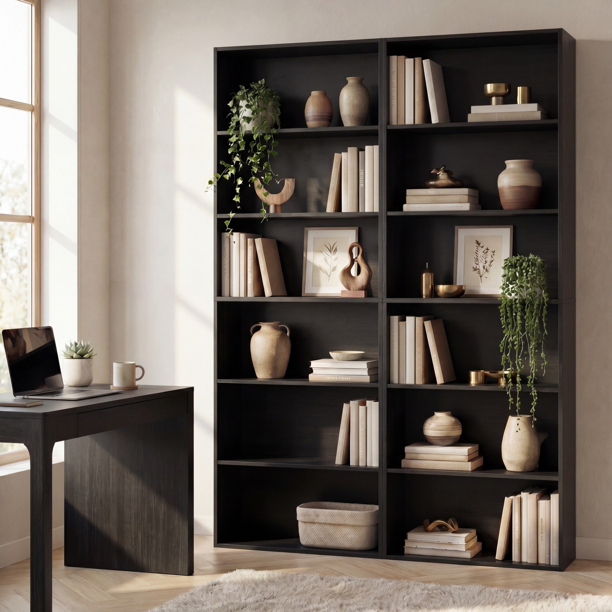 ELLEGNT 2 PCS 6-Tier Open Shelves Bookshelf with Anti-Tipping Kits- Storage Rack for Living Room, Bedroom, Study, Black