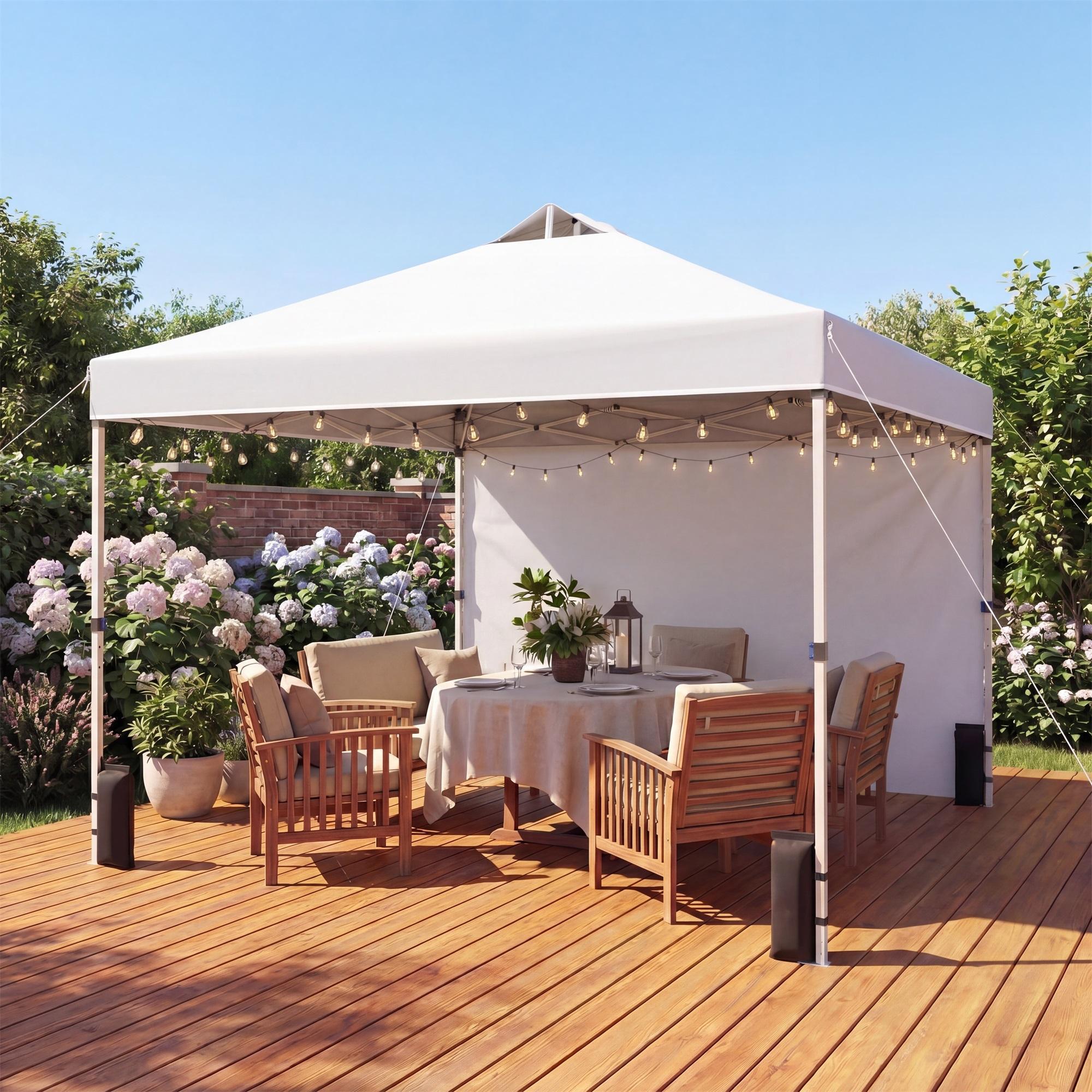 ELLEGNT Pop up Canopy Tent-10x10 FT, Wheeled Storage Bag, 4 Sandbags for Weight, White