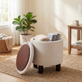 ELLEGNT Round Ottoman with Storage-Removable Lid, Linen Fabric Footrest Stool for Living Room, Bedroom
