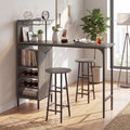 ELLEGNT 3 PCS Industrial Bar Table and Chairs Set Pub Table and Stools, Includes Bottle Wine Rack, Oak