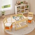 ELLEGNT Kids Table and 2 Chairs Set, 3 in 1 Activity Table, Reversible Top, 2 Drawers, Nature