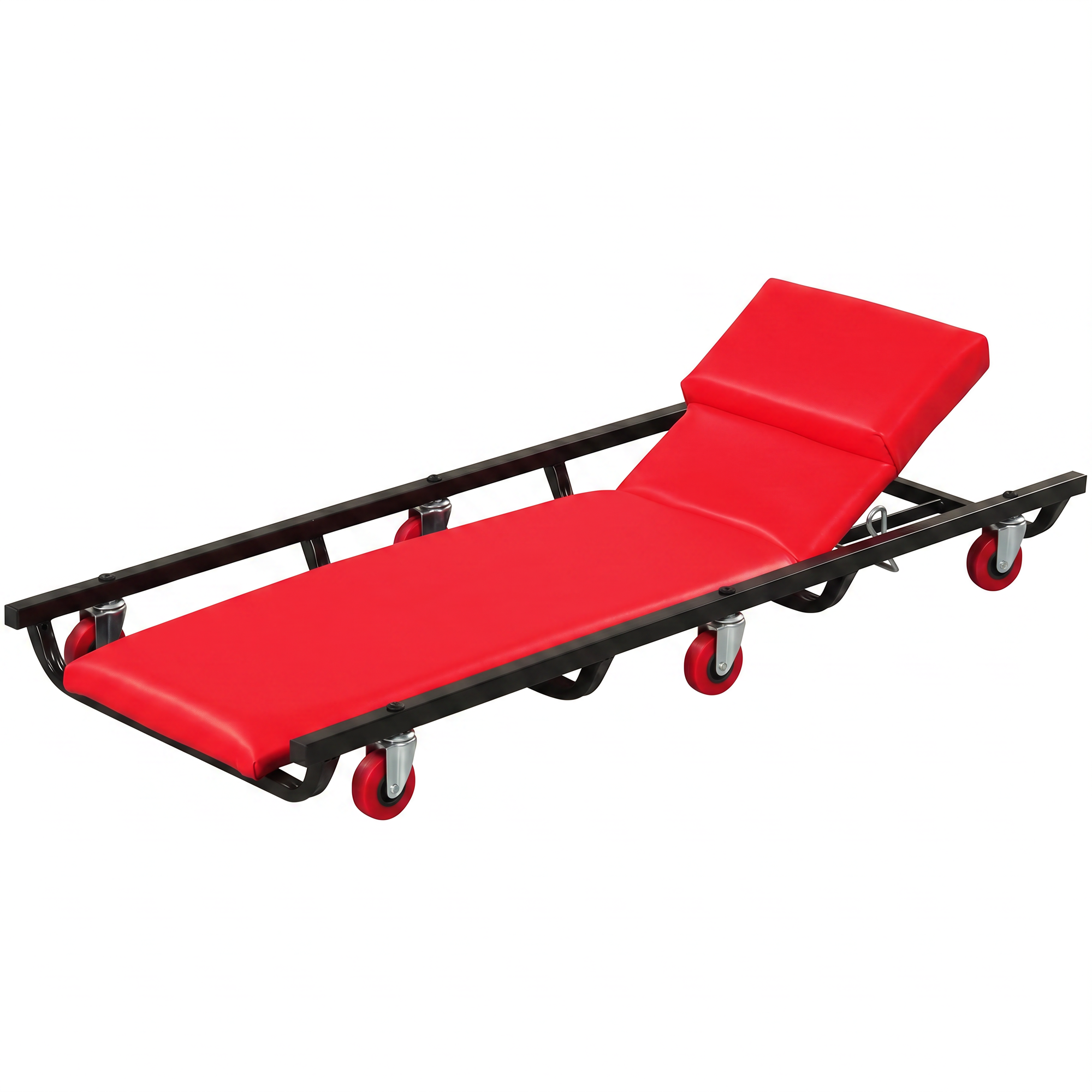 ELLEGNT Padded Rolling Creeper Cart-40 Inch with Adjustable Backrest and Headrest for Mechanics, Black + Red