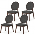 ELLEGNT 4 PCS Upholstered Linen Side Chairs-Round Backrest Dining Chairs, Black