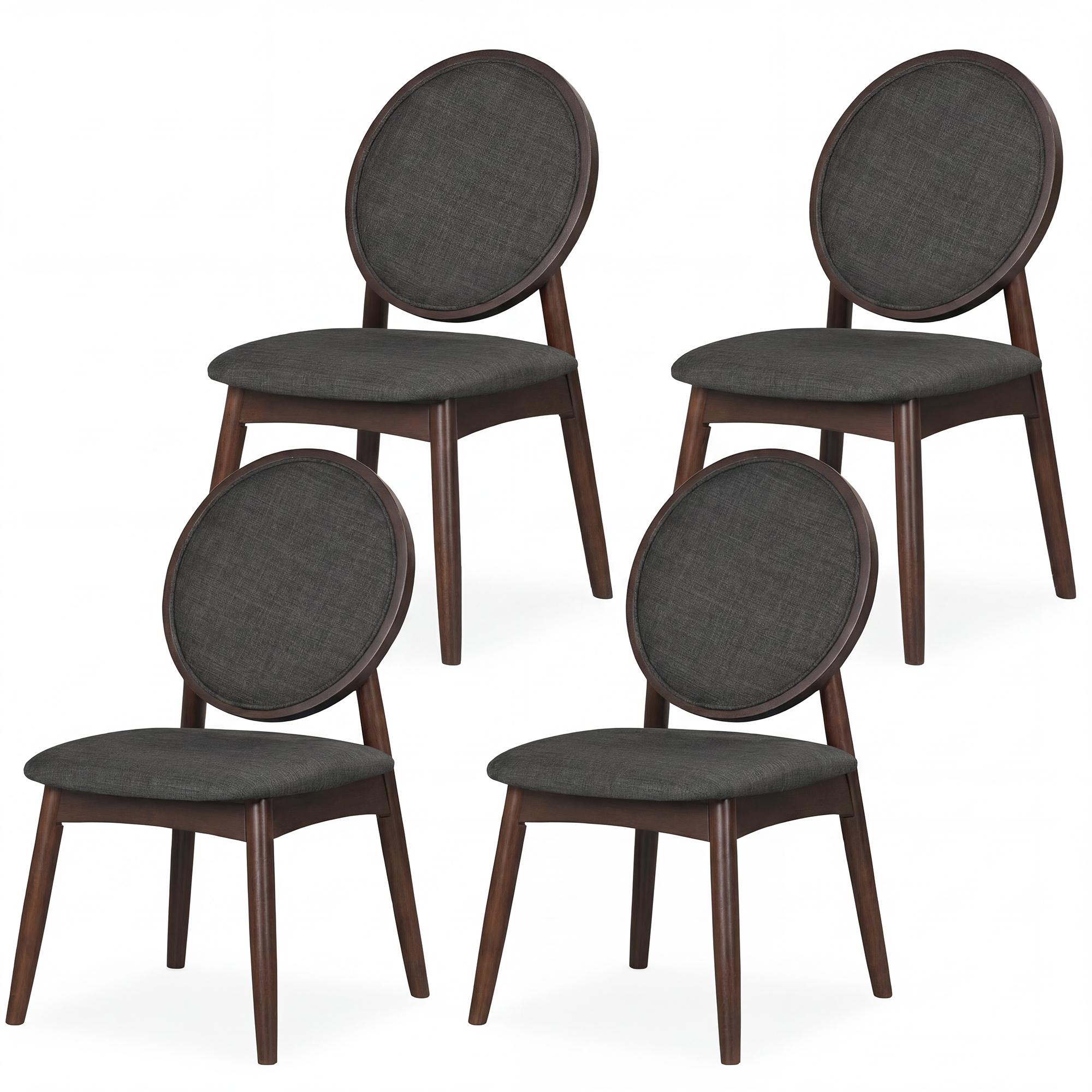 ELLEGNT 4 PCS Upholstered Linen Side Chairs-Round Backrest Dining Chairs, Black