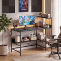 ELLEGNT Gaming Computer Desk with Headphone Hook and Power Outlets-48 in, Storage Shelves Included, Black