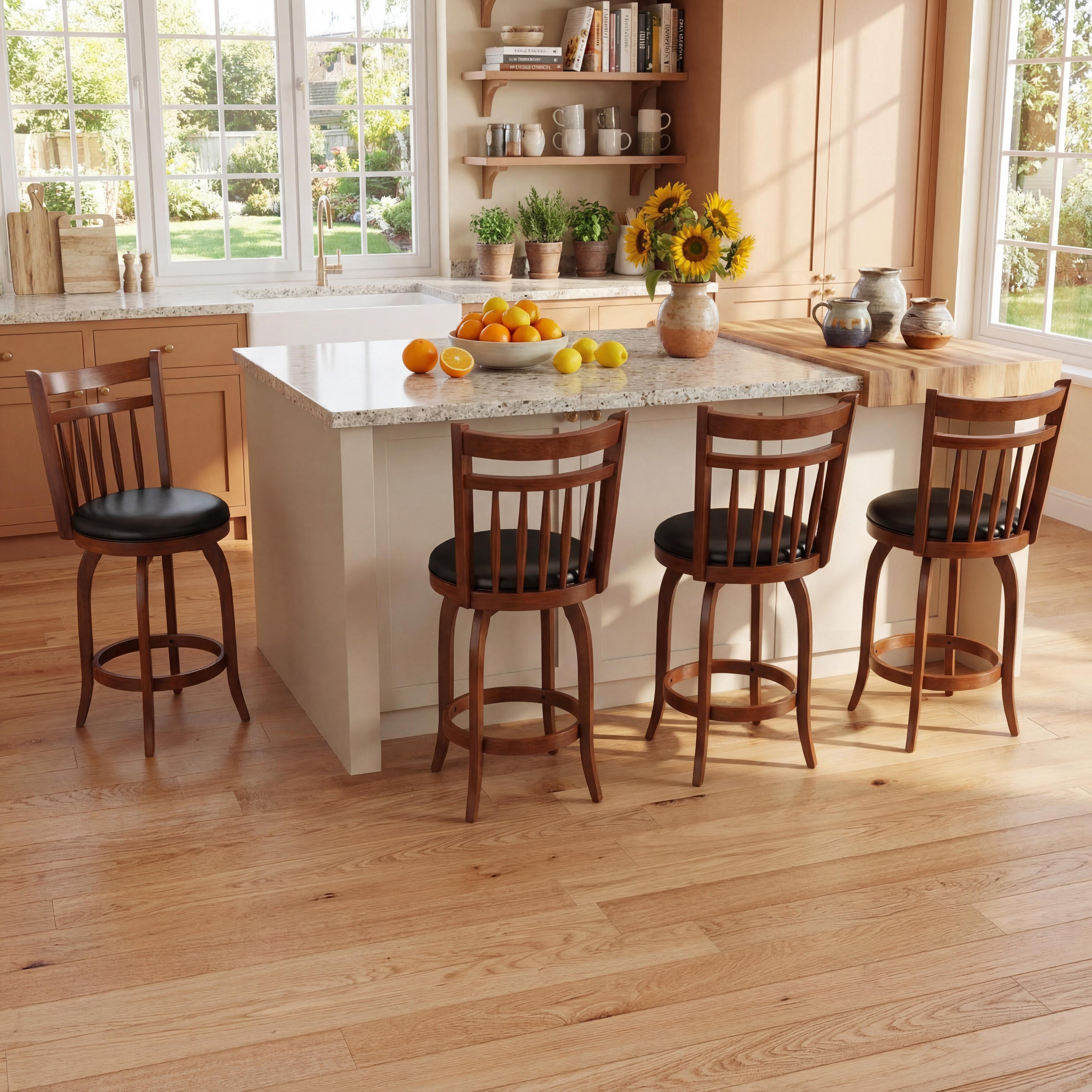 ELLEGNT 4 PCS Swivel Bar Stools with Backs-24 in Counter Height Stools with Solid Wood Legs and Footrest for Home Bar,Expresso