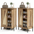 ELLEGNT 2 PCS 5-Tier Rattan Shoe Storage Cabinet - Removable Shelves, Farmhouse Style for Closet