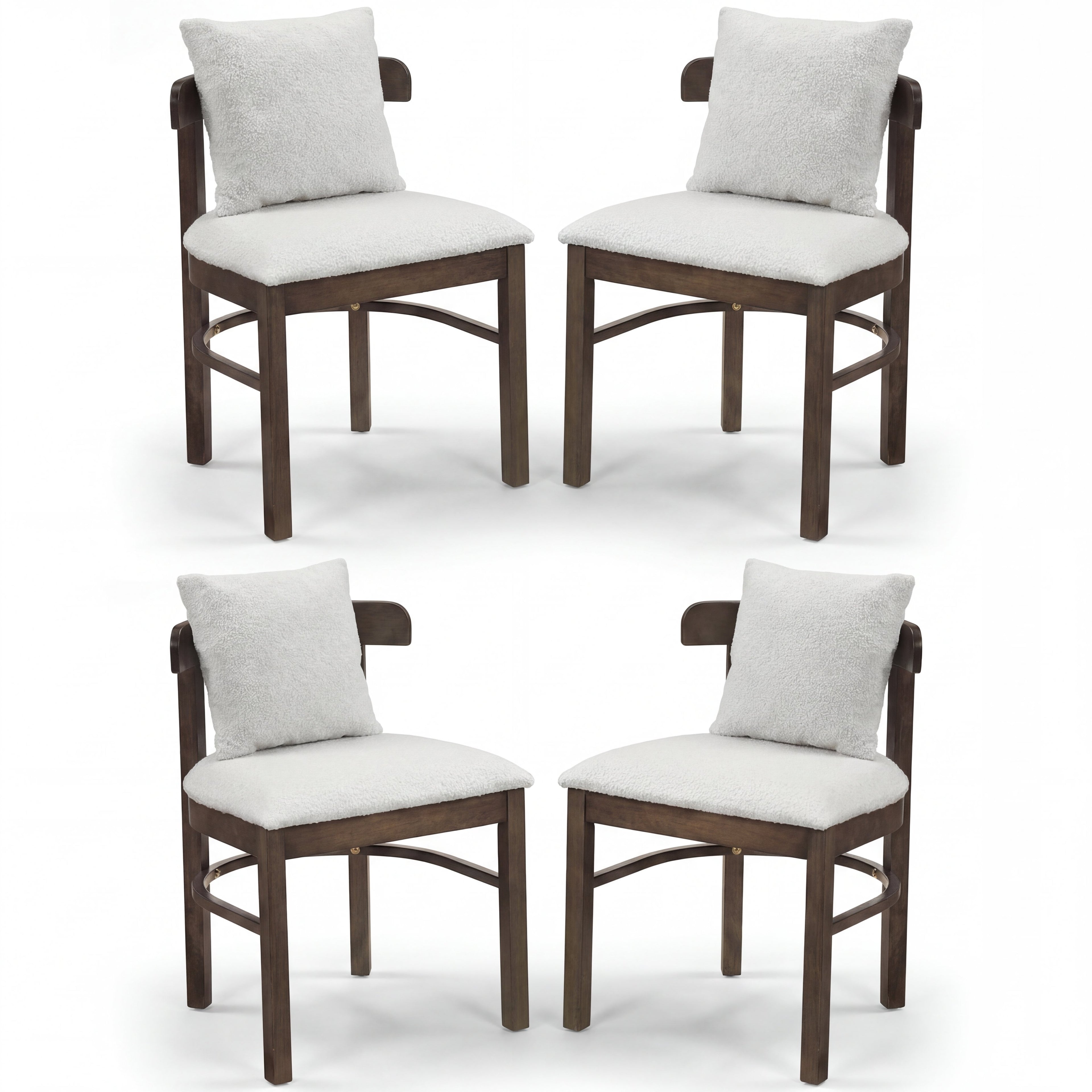 ELLEGNT 4 PCS Solid Wood Dining Chairs-Curved Backrest, Removable Cushion Pillow and Soft Padded Seat,  Gray + Brown