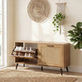ELLEGNT Rattan Shoe Storage Cabinet with Adjustable Shelves-2 Flip Drawers, Solid Metal Legs, for Hallway or Closet Natural