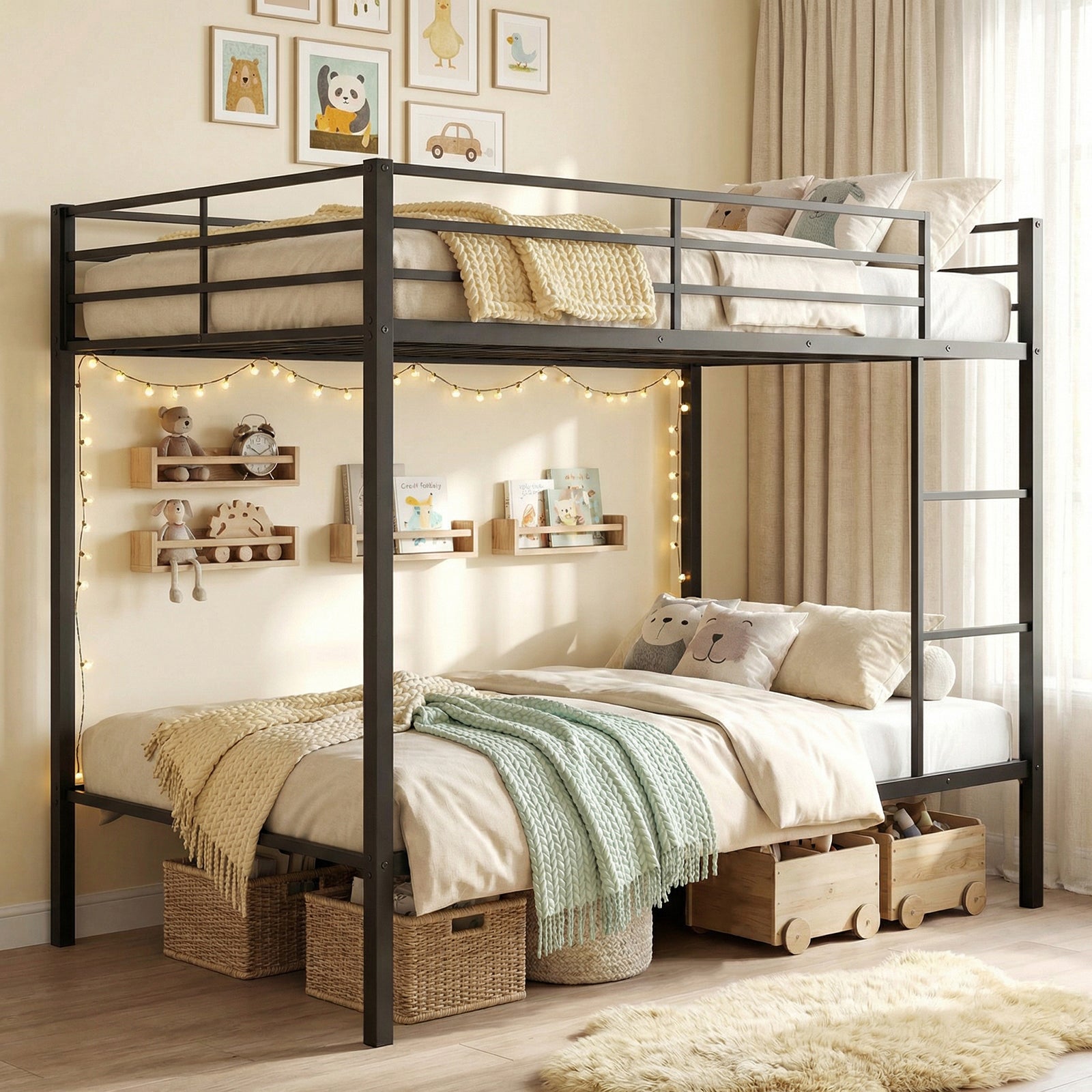 ELLEGNT Full Size Metal Bunk Bed-Heavy-Duty Full Over Full with Safety Guardrails
