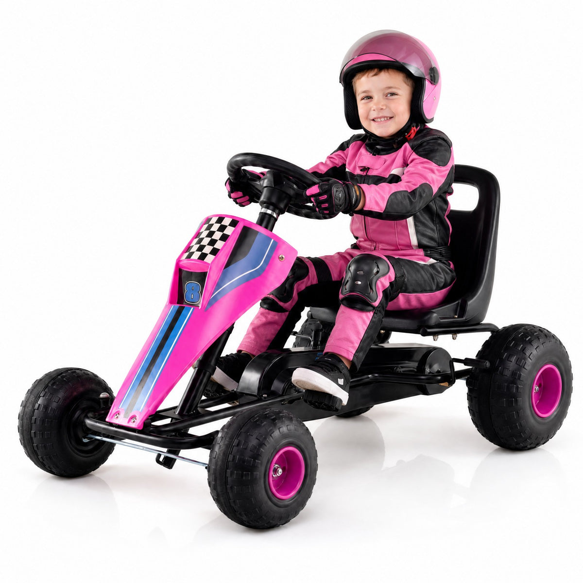 ELLEGNT Kids 4 Wheel Pedal Go Kart Ride On Toy with Steering Wheel Adjustable Seat Handbrake