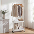 ELLEGNT Rolling Garment Rack-Lockable Wheels, Hanging Rod, Side Hooks and Storage Baskets, White