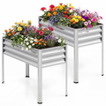 ELLEGNT 2 PCS Raised Garden Bed-Large Elevated Planter Box, Electro?Coated Metal with Legs, Silver