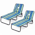 ELLEGNT 2 PCS Beach Lounger with 4?Position Reclining Backrest, Removable Pillows and Face Hole-Folding Design, Blue Stripe