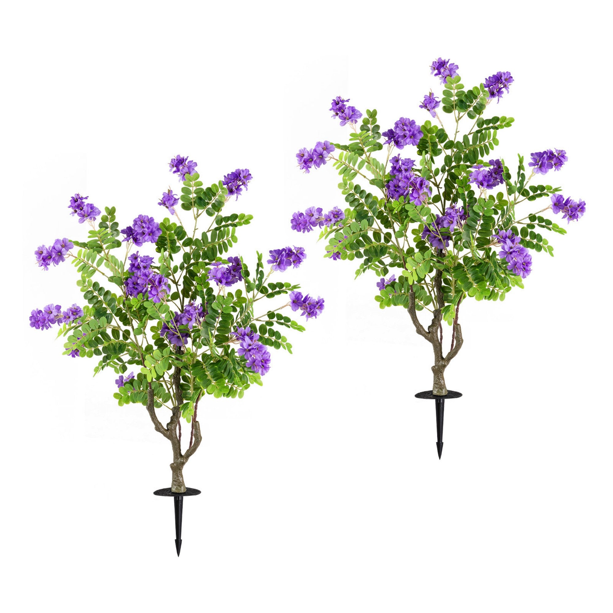 ELLEGNT 2 PCS Artificial Sophora Japonica Trees with Ground Spikes- Locust Blossoms for Home, or Outdoor Display White + Purple