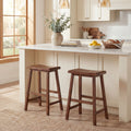 ELLEGNT 2 PCS Solid Wood Saddle Bar Stools-Backless with Footrests, Wooden Counter Stools Brown