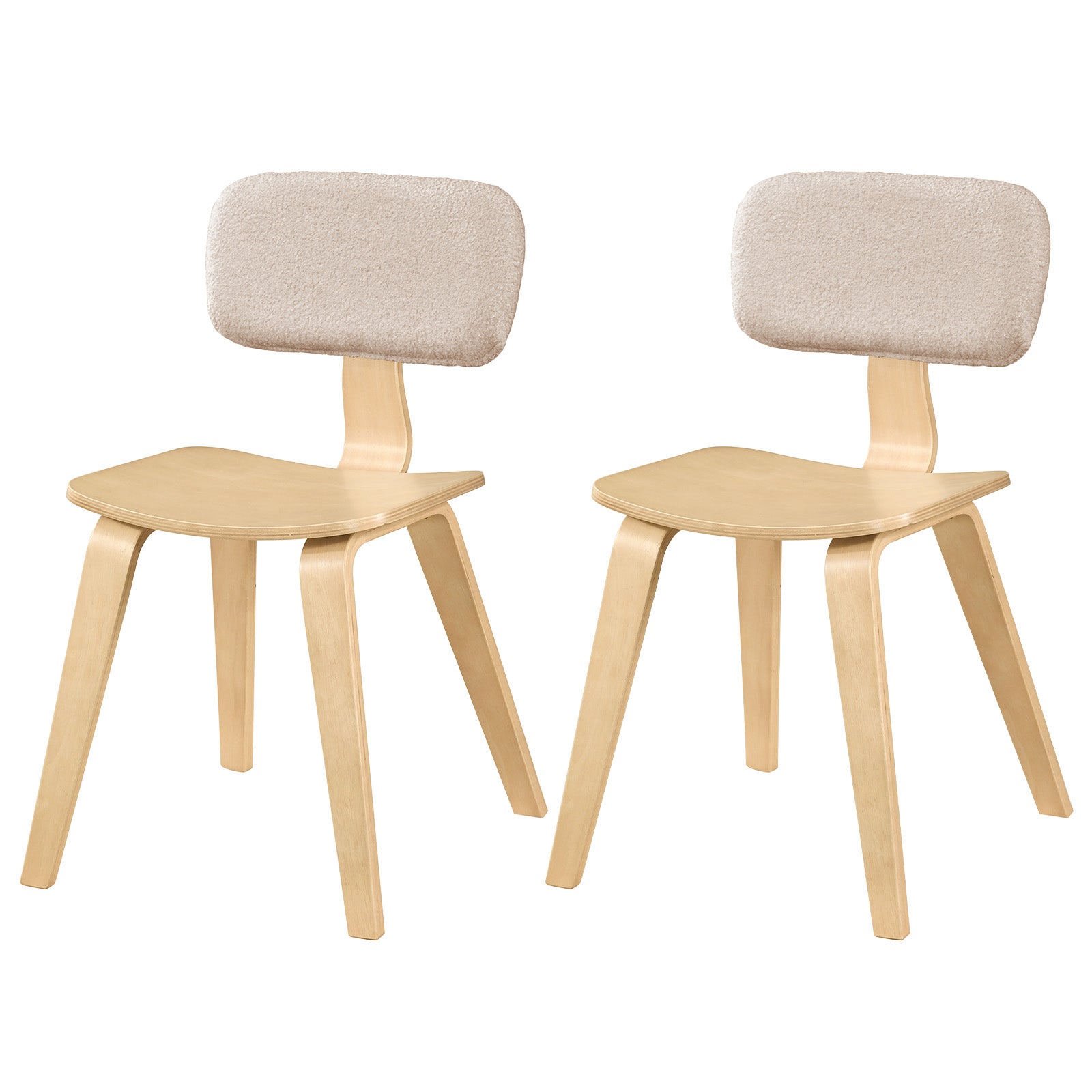 ELLEGNT Set of 2 Teddy Velvet Dining Chairs, with Ergonomic Seat and Padded Backrest for Kitchen Beige and Natural