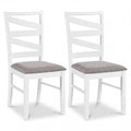 ELLEGNT 2 PCS Dining Chairs with Linen Upholstery-Tall Backrests, Fabric Seats for Dining Room or Kitchen,White + Gray
