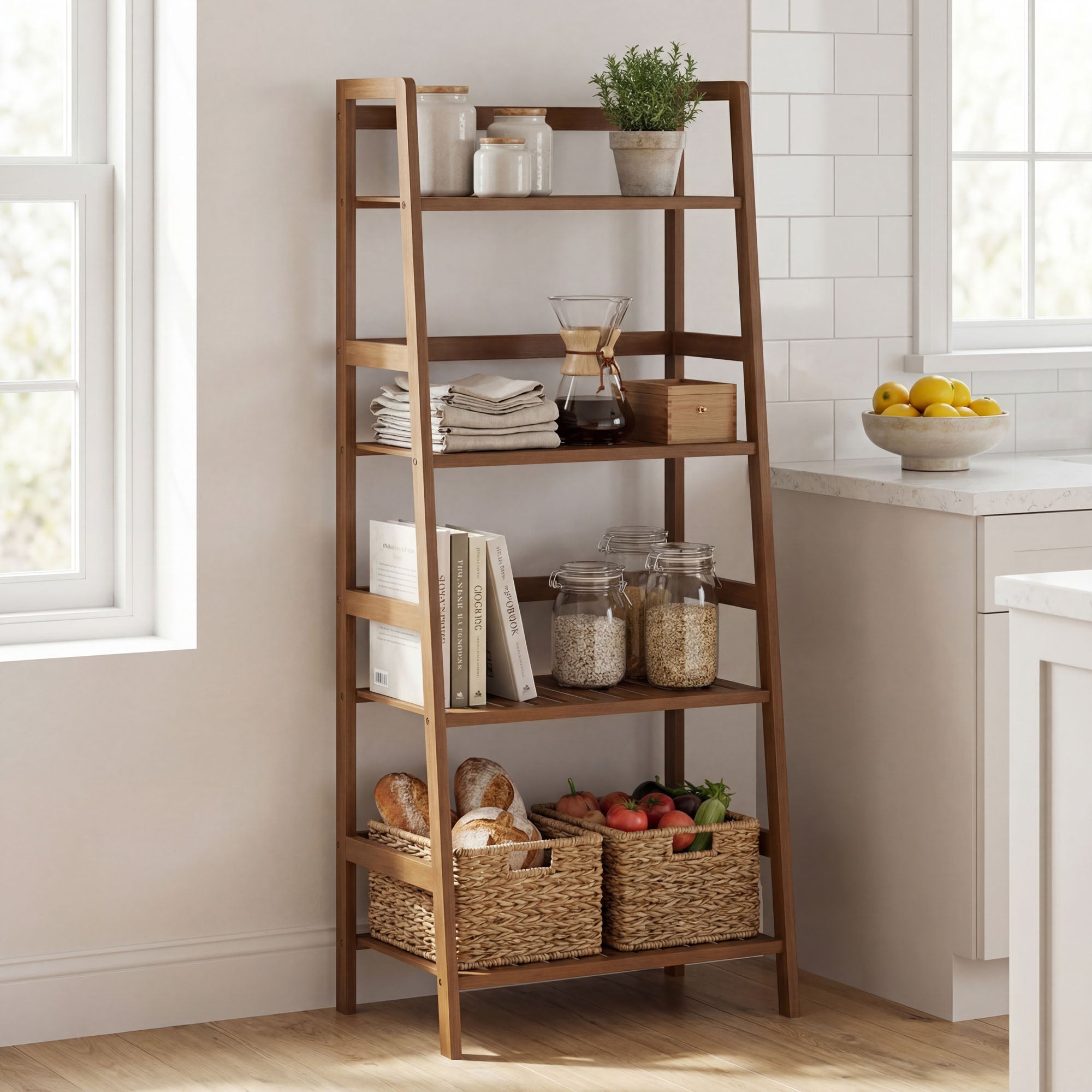 ELLEGNT Ladder Shelf 4-Tier Bamboo Plant Display Stand Home Bookshelf,  Brown