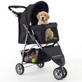 ELLEGNT 3-Wheel Pet Stroller up to 33 lbs-Foldable Dog Cat Travel Carrier with Breathable Mesh for Small Pets Black