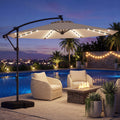 ELLEGNT 10 FT Solar Cantilever Umbrella-Offset Hanging Patio Umbrella with 32 LED Lights for Outdoor Use, Beige